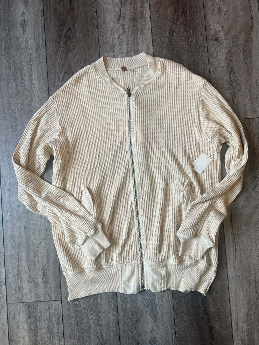 Free People FP One Waffle Knit Zip Bomber Jacket Size S Salt